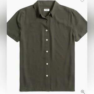J.Crew Olive Green Button Down Short Sleeve Blouse